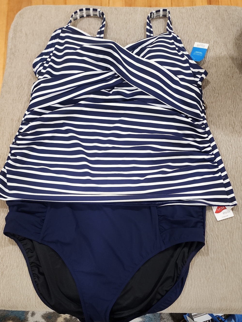 NWT Lands' End & L.L. Bean Tankini Swim Set Size 20W / 22W Navy Stripe
